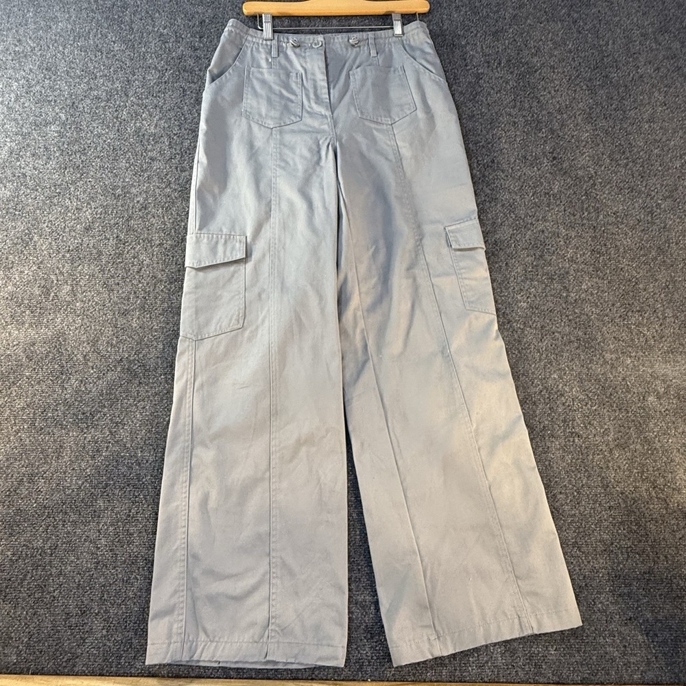 Happily Grey Women's Gray Wide Leg Cargo Pants Utility High Rise Size Medium